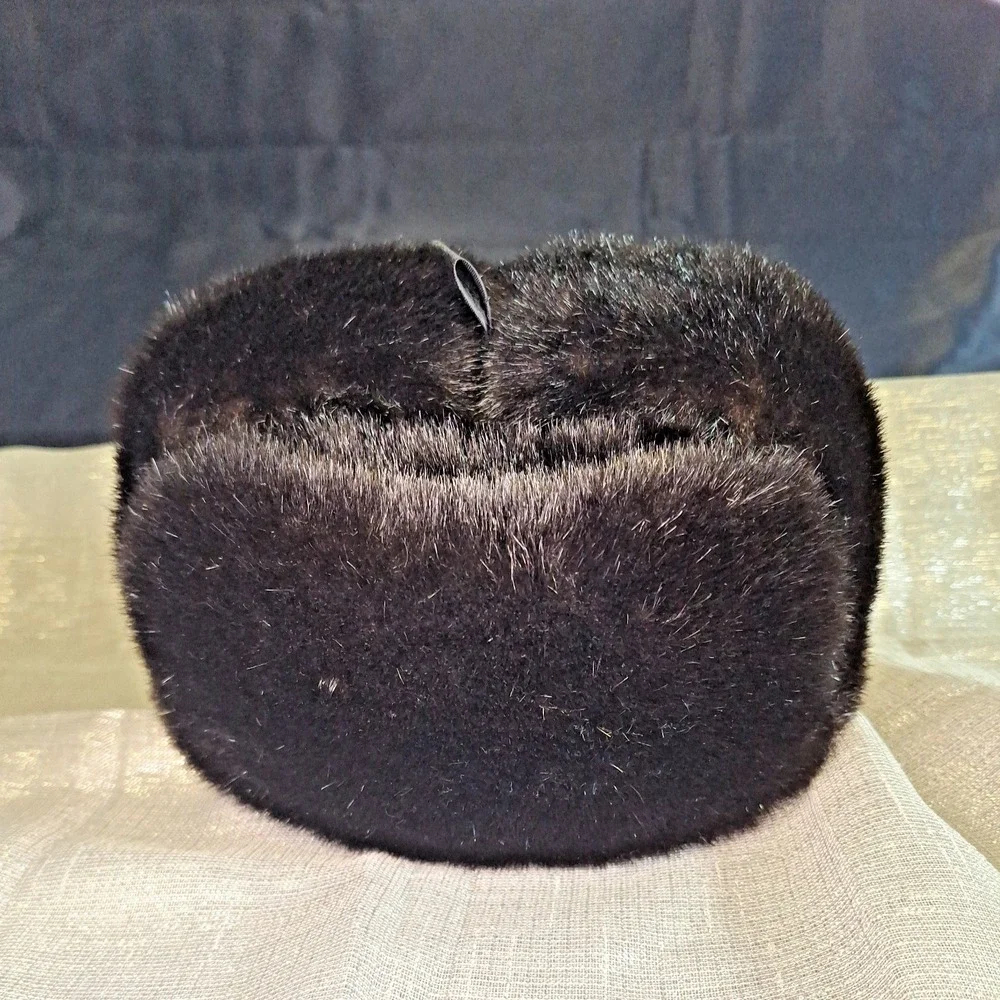 Authentic Faux Fur Black Ushanka Hat Russian Military style UZB Muyna Uzbekistan